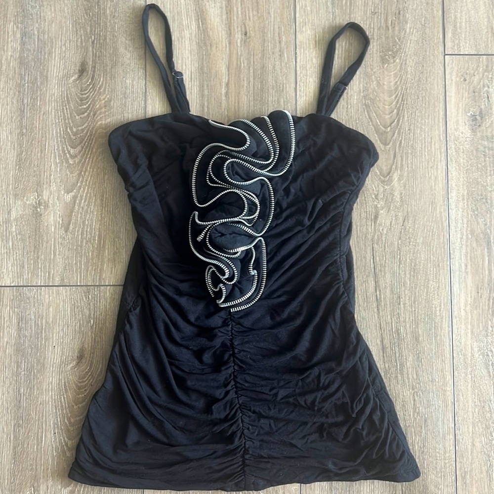 NU Collective Black Top | Metallic Zipper Accent | Size S